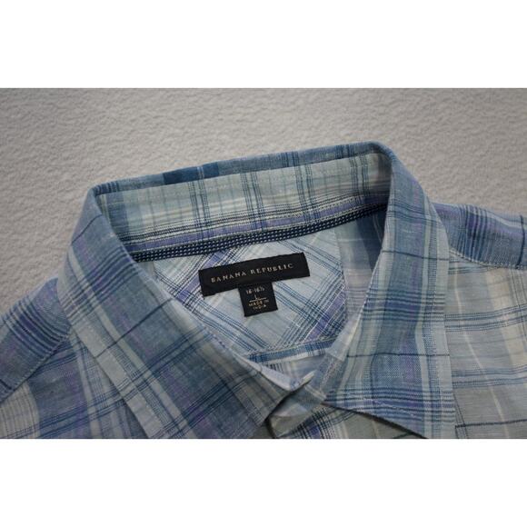 Banana Republic 100% Linen Button Up Shirt Plaid Long Sleeve Mens Sz Large - Picture 8 of 11